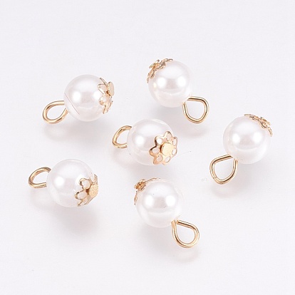 Imitation Pearl Charms, with Iron Findings, Round