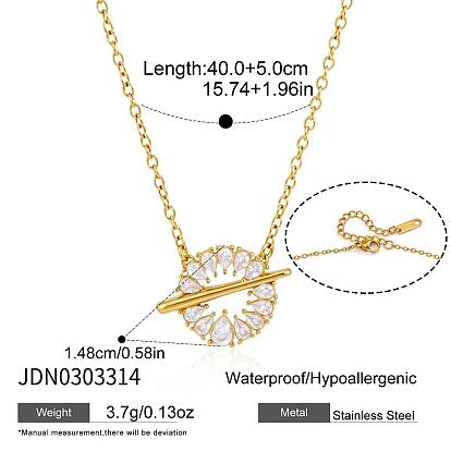 304 Colliers pendentifs en acier inoxydable sertis de zirconiums cubiques transparents en forme de fleur pour femmes
