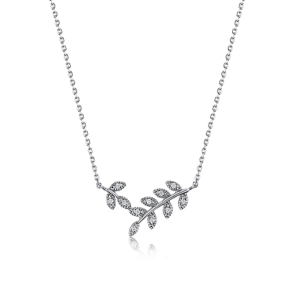 Colliers avec pendentif en forme de feuille en argent sterling et micro pavé de zircones cubiques transparentes