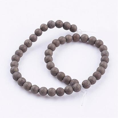 Natural Pyrite Beads Strands, Round, Frosted