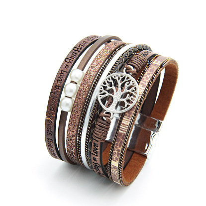 Bohemian Style Handmade Braided Hollow Tree Bracelet - Multilayer European and American Leather Bracelet.
