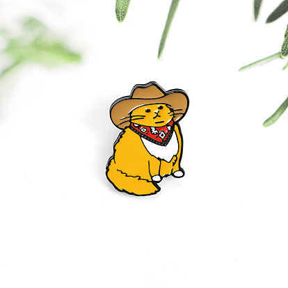Cute Cartoon Western Cowboy Cat Brooch for Clothes - Adorable Yellow Kitten Accessory
