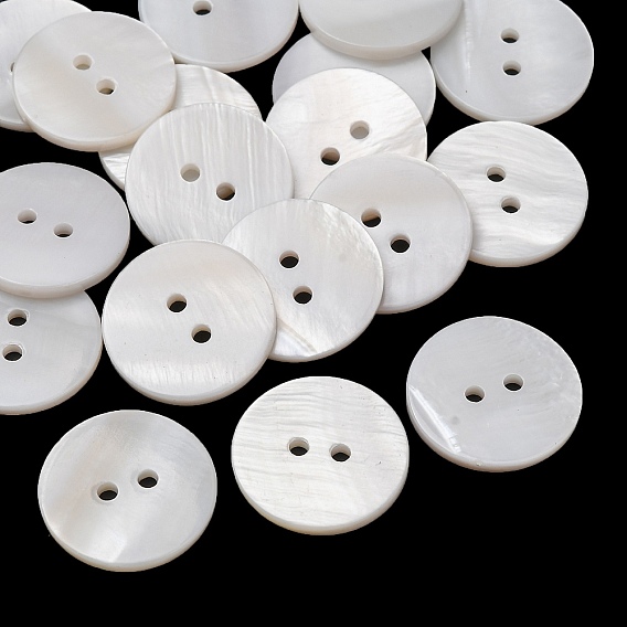 Natural Freshwater Shell Buttons, 2-Hole Flat Round