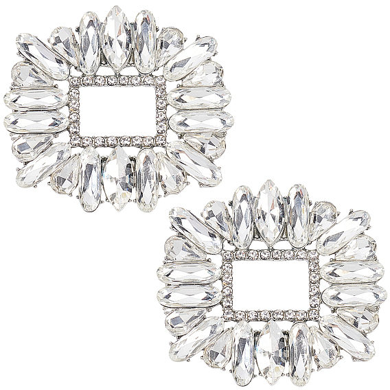 2зажимы для обуви из сплава, для обуви украшения, с кристально горный хрусталь, прямоугольные