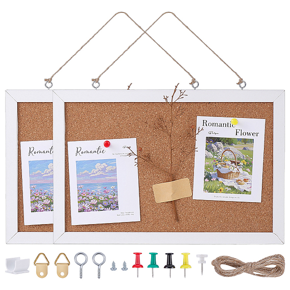 Прямоугольная пробковая доска объявлений, сменные деревянные доски для объявлений, с помощью джутового шнура и канцелярских кнопок.