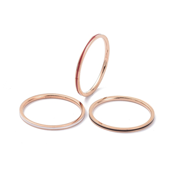 1 мм простое эмалированное кольцо на палец для девочек и женщин, ионное покрытие (ip) 304 кольца из нержавеющей стали, розовое золото 