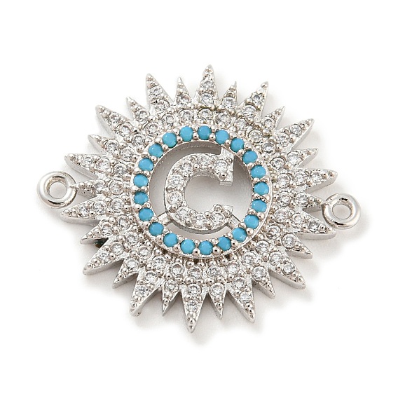 Rack Plating Brass Micro Pave Cubic Zirconia Connector Charms, Sun Links, Long-Lasting Plated, Cadmium Free & Lead Free