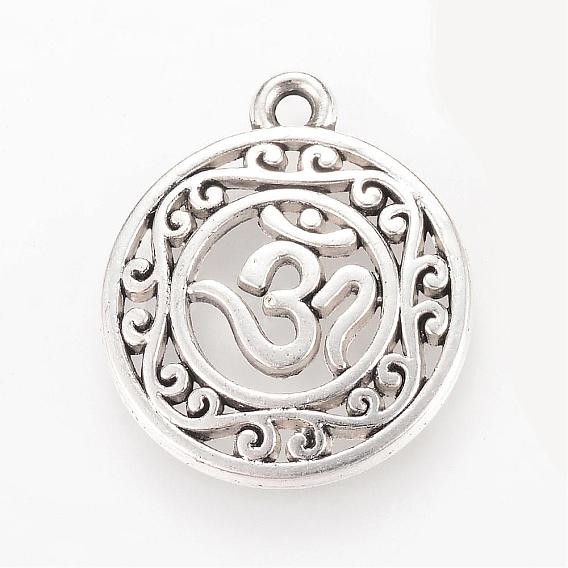 Alloy Pendants, Flat Round with Ohm, Cadmium Free & Lead Free