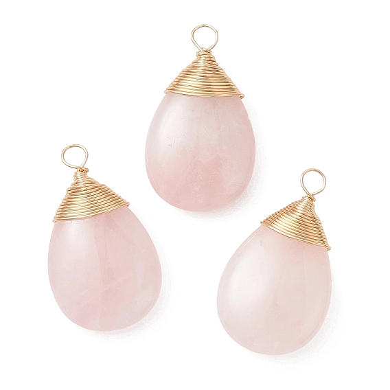 Природных драгоценных камней подвески, слезинки, с обмоткой из экологически чистой медной проволоки, золотой свет