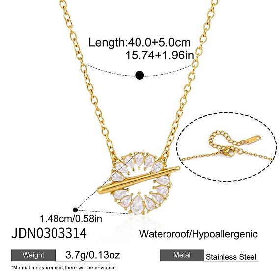 304 Stainless Steel Pave Clear Cubic Zirconia Flower Pendant Necklaces for Women