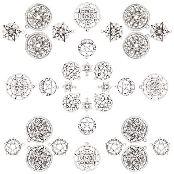 32Pcs 8 Styles Tibetan Style Alloy Pendants, Star