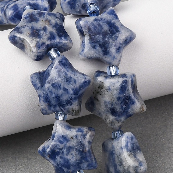 Натуральное синее пятно нитки из бисера яшмы, звезда, с бисером