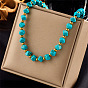 Resin Diagonal Cube Beaded Necklaces for Women, with 304 Stainless Steel Round Beads, Golden