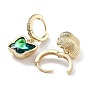 Light Gold Brass Micro Pave Cubic Zirconia Hoop Earrings, Glass Butterfly Drop Earrings