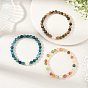 3Pcs 3 Styles Natural Green Rutilated Quartz & Agate & Apatite Round Beaded Stretch Bracelet Sets for Women