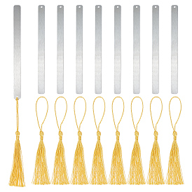 8шт. заготовок для закладок из нержавеющей стали, Прямоугольные подвесные бирки с отверстием для раскладного стола, 8украшения кисточками из полиэстера