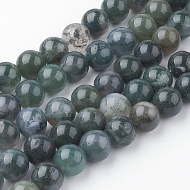 Natural Moss Agate Bead Strands, Round