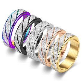 Frosted Stripe Stainless Steel Rotatable Finger Ring, Fidget Spinner Ring for Calming Worry Meditation