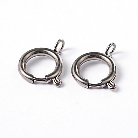 304 Stainless Steel Smooth Surface Spring Ring Clasps, 19x14x2.5mm, Hole: 3mm
