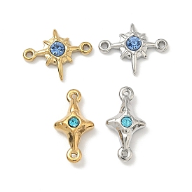 304 Соединительные подвески из нержавеющей стали с аквамариновыми стразами, звездные ссылки, ионное покрытие (ip)