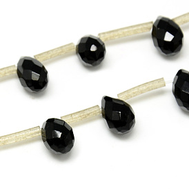 Brins de perles d'onyx noir naturel, perles percées, teint, facette, larme