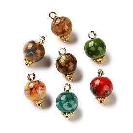 Подвески из сплава и стекла, окрашенные аэрозольной краской, круглые подвески, с блеском порошок, золотые