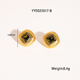 Серьги-гвоздики из нержавеющей стали в форме ретро-ромба с кубическим цирконием для женщин