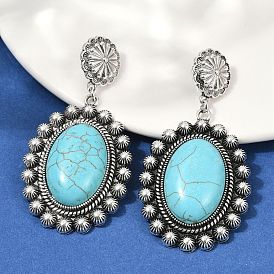 Серьги-гвоздики из сплава синтетической бирюзы, овальные