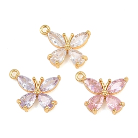 Brass Pave Cubic Zirconia Pendants, Butterfly Charms, Real 18K Gold Plated