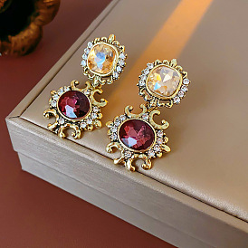 Серьги-гвоздики из сплава со стразами прямоугольной формы