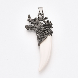 Resin Big Pendants, with Alloy Findings, Dragon Tooth