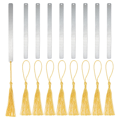 8шт. заготовок для закладок из нержавеющей стали, Прямоугольные подвесные бирки с отверстием для раскладного стола, 8украшения кисточками из полиэстера