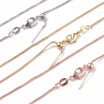 Brass Venetian Chain, Box Chain Necklaces, with Lobster Claw Clasps and Stopper Beads, Long-Lasting Plated