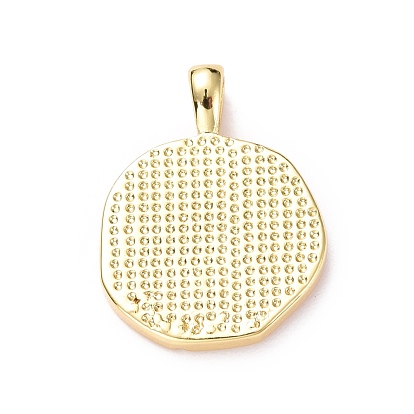 Brass Enamel Pendants, Light Gold, Flat Round with Cross