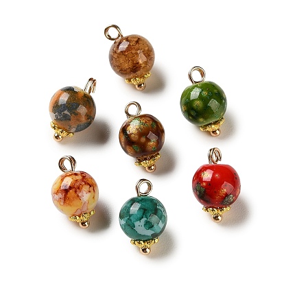 Подвески из сплава и стекла, окрашенные аэрозольной краской, круглые подвески, с блеском порошок, золотые