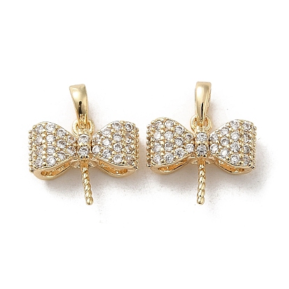 Brass Micro Pave Cubic Zirconia Pendants, Cadmium Free & Nickel Free & Lead Free, Bowknot