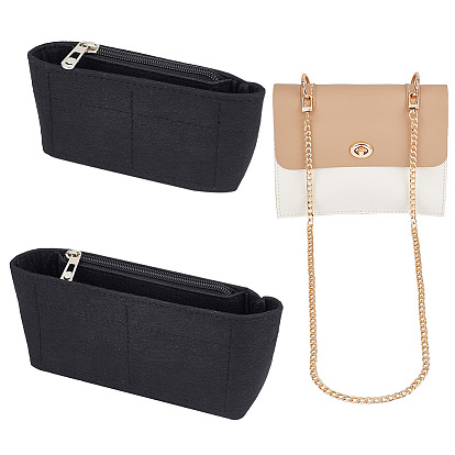2шт. вставка-органайзер для фетровой сумки, вкладыш-органайзер для косметички, с застежкой-молнией, 2цепочки для кошельков шт., железные ремни для сумок с цепочкой