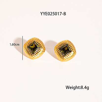 Серьги-гвоздики из нержавеющей стали в форме ретро-ромба с кубическим цирконием для женщин