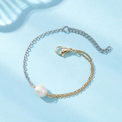 Браслеты из натурального культивированного пресноводного жемчуга, 304 браслеты из нержавеющей стали с цепочками для женщин