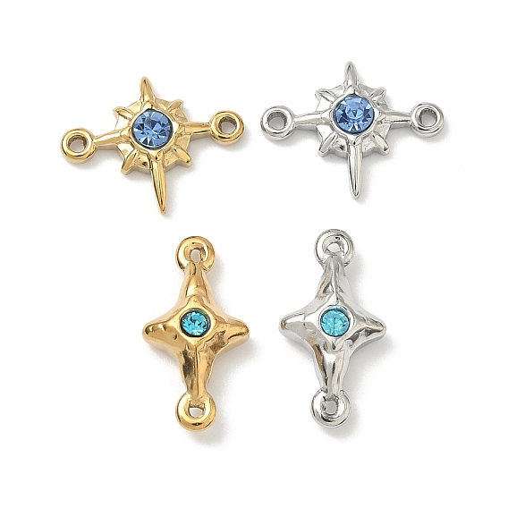 304 Соединительные подвески из нержавеющей стали с аквамариновыми стразами, звездные ссылки, ионное покрытие (ip)