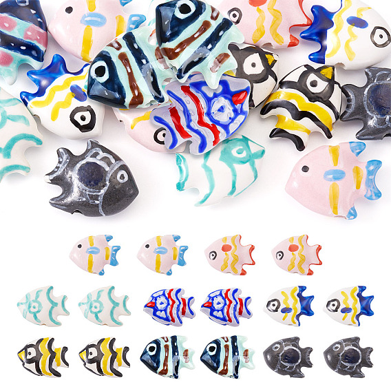 16шт 8 цвета фарфоровые бусины ручной работы, пастельный фарфор, рыба