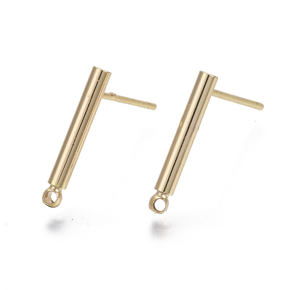 Brass Stud Earring Findings, with Loops, Nickel Free, Bar