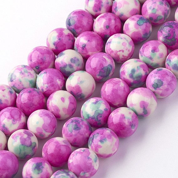 Natural Ocean White Jade Beads Strands, Round, Dyed