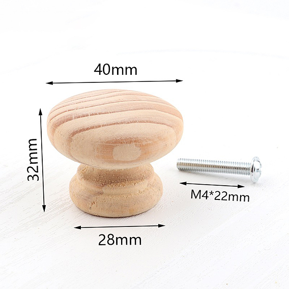 Wood Cabinet Door Knobs, Kitchen Drawer Pulls Cabinet Handles, with Iron Screw, Flat Round