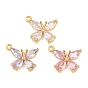 Brass Pave Cubic Zirconia Pendants, Butterfly Charms, Real 18K Gold Plated