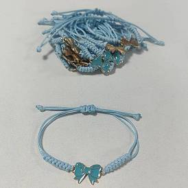 24 Bracelets à maillons en cordon de polyester ciré (pièces), bowknot, avec des pendantifs en alliage d'émail, or