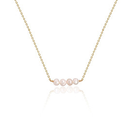 Geometric Pearl Necklace with Stainless Steel Clavicle Chain - L316