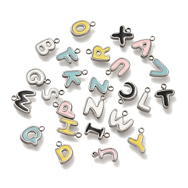 304 Stainless Steel Charms, with Enamel, Letter Charm, Stainless Steel Color