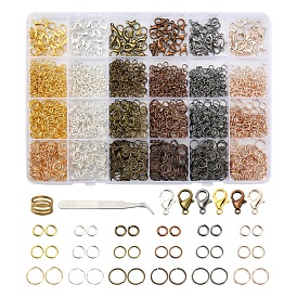 Kit de fabricación de joyas de bricolaje, incluyendo cierres de pinza de langosta de aleación, hierro anillos del salto abierto, anillos de latón, pinzas