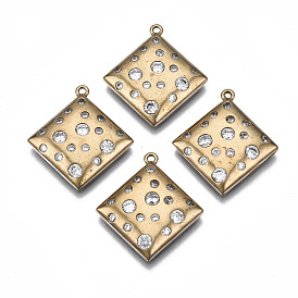 Pendentifs en laiton zircon cubique transparent, sans nickel, non plaqué, losange